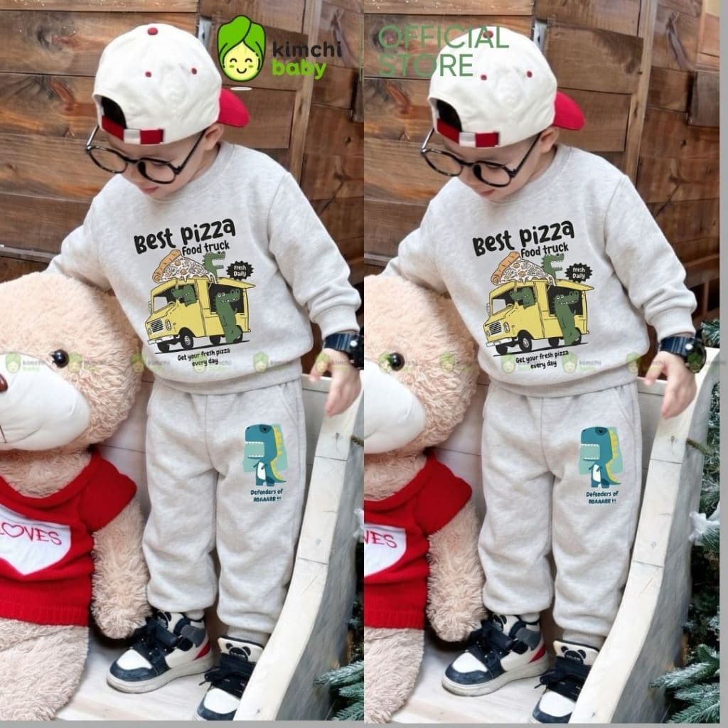 [10-29kg] Bộ Dài Tay Vải Nỉ 2 Da Cao Cấp Cho Bé Trai Dày Mịn Ấm KIMCHIBABY In Khủng Long, Bộ Cho Bé Mặc Thu Đông BN602