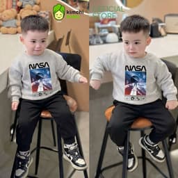[10-29kg] Bộ Dài Tay Vải Nỉ 2 Da Cao Cấp Cho Bé Trai Dày Mịn Ấm KIMCHIBABY In Khủng Long, Bộ Cho Bé Mặc Thu Đông BN602 5