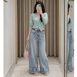 Quần Jean Suông Thêu Hoạ Tiết AN TÂY Vải Jean Mềm, Gấu Quần Thêu Hoa Nổi Chiều Dài 96cm/100cm #8850 Màu Xanh Nhạt 2