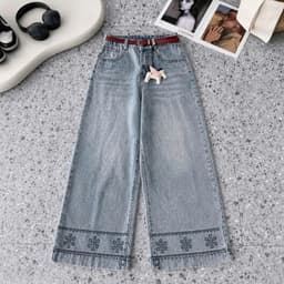 Quần Jean Suông Thêu Hoạ Tiết AN TÂY Vải Jean Mềm, Gấu Quần Thêu Hoa Nổi Chiều Dài 96cm/100cm #8850 Màu Xanh Nhạt 7
