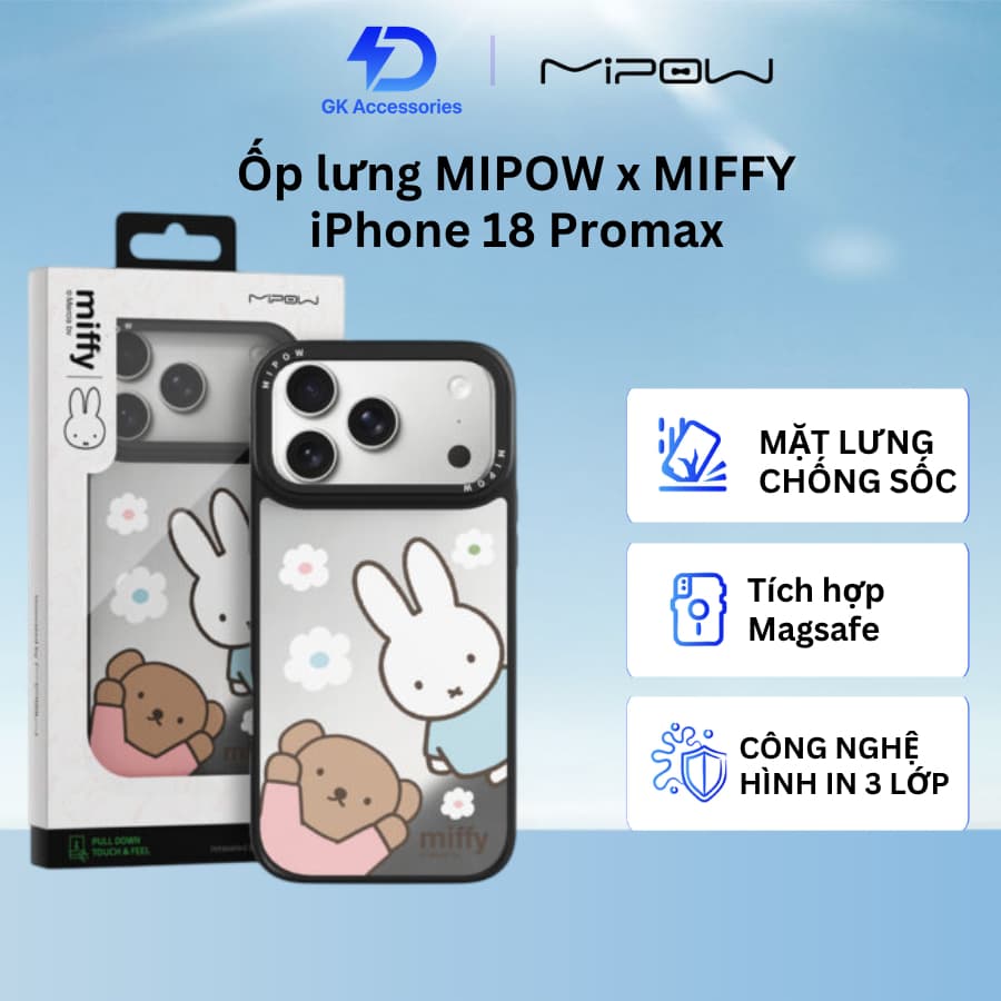 Ốp lưng Magsafe MIPOW x MIFFY iPhone 18 Promax, sạc từ tính, viền TPU cao cấp, chống va đập