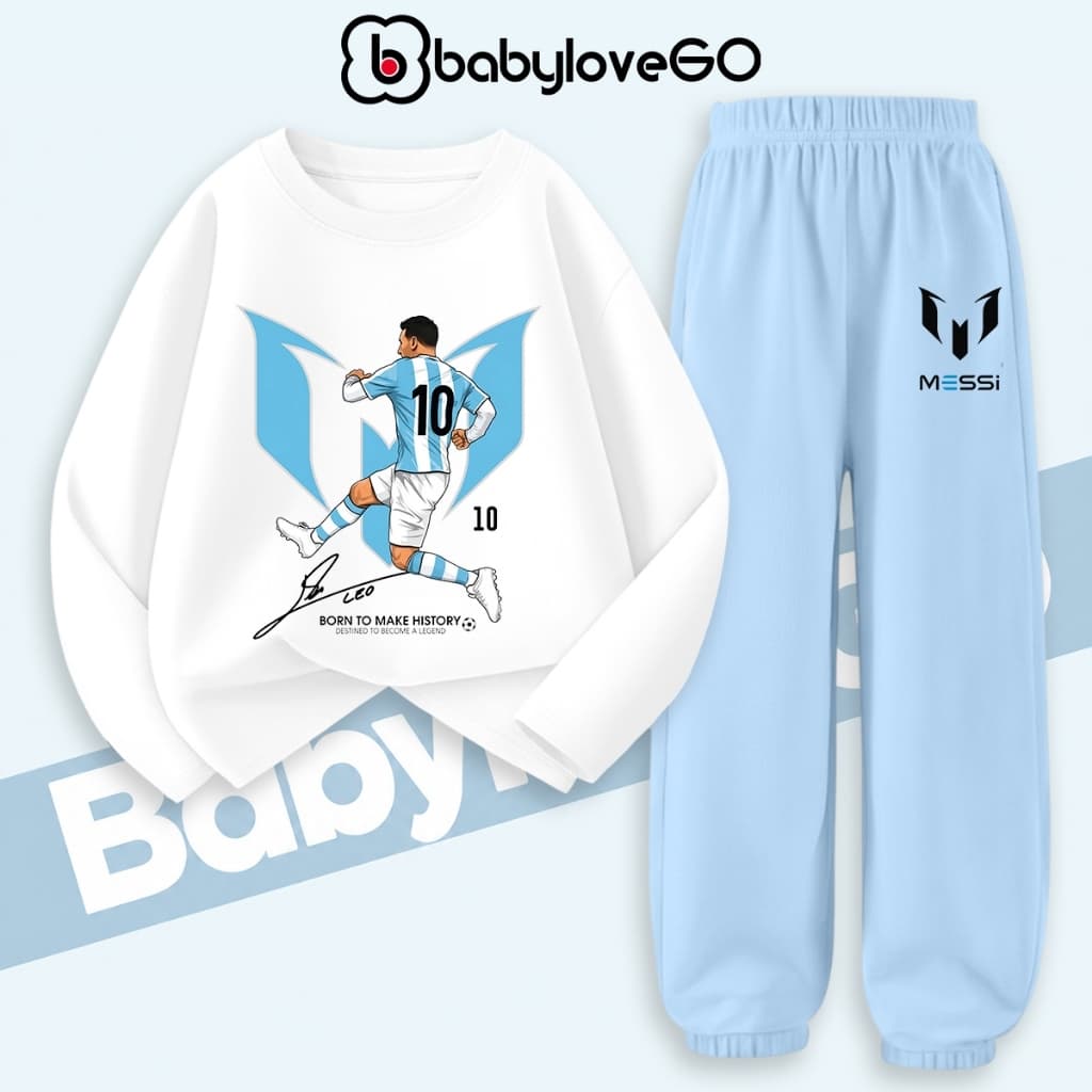 Bộ thu đông bé trai BabyloveGO, set quần áo đá bóng chất thun cotton dài tay cho bé 1-10 tuổi BD-M10