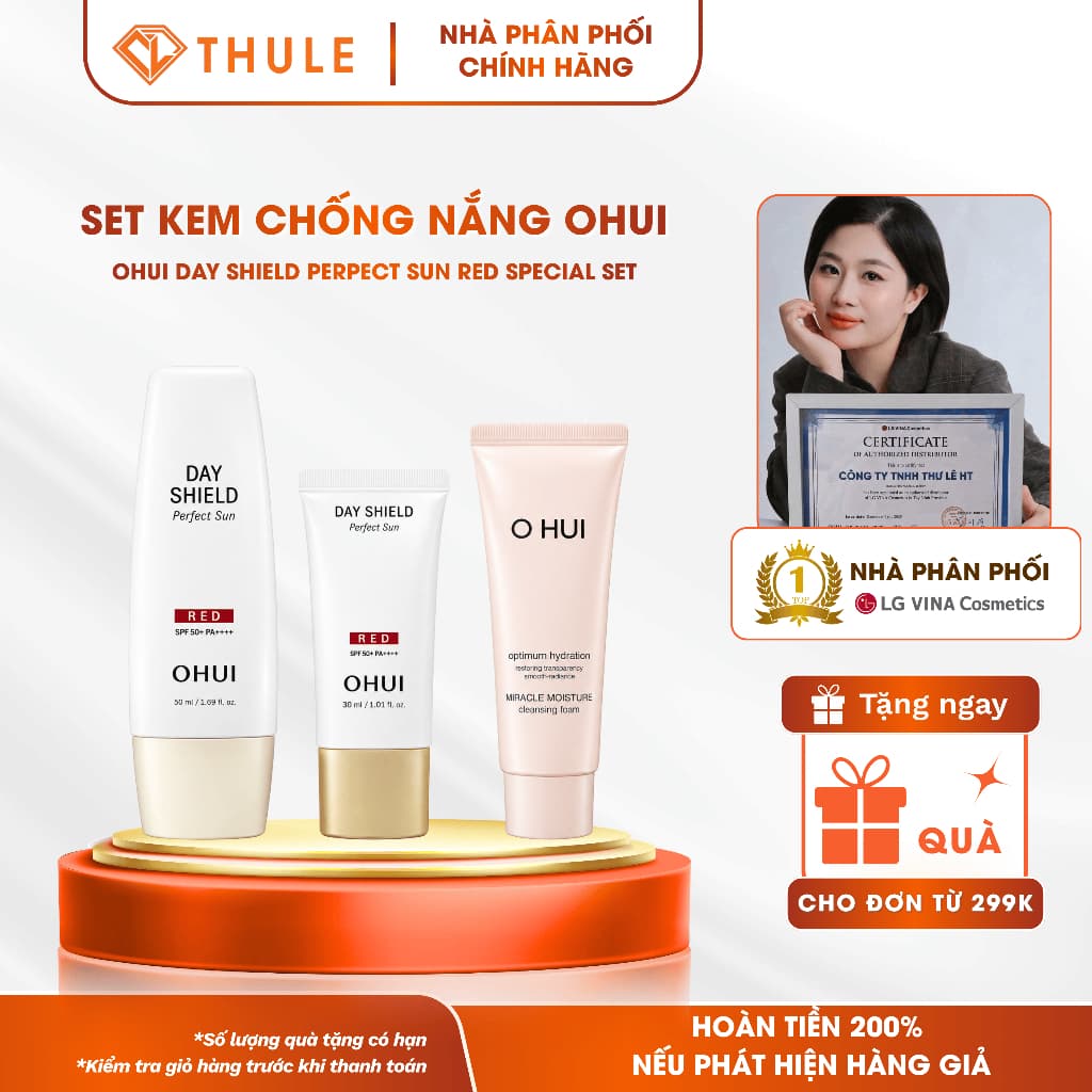 Bộ OHUI Day Shield Perfect Sun Red 3pcs Kem Chống Nắng SPF50+ PA++++ Hàn Quốc