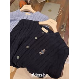 𝟏𝟒𝐚𝐦.𝐬𝐭𝐮𝐝𝐢𝐨 | Áo Khoác Cardigan Len Vặn Thừng Cổ Tròn Thêu Gấu Polo Phong Cách Hàn Quốc Thu Đông Aimée 6