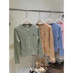 𝟏𝟒𝐚𝐦.𝐬𝐭𝐮𝐝𝐢𝐨 | Áo Khoác Cardigan Len Vặn Thừng Cổ Tròn Thêu Gấu Polo Phong Cách Hàn Quốc Thu Đông Aimée 7