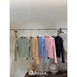 𝟏𝟒𝐚𝐦.𝐬𝐭𝐮𝐝𝐢𝐨 | Áo Khoác Cardigan Len Vặn Thừng Cổ Tròn Thêu Gấu Polo Phong Cách Hàn Quốc Thu Đông Aimée 9