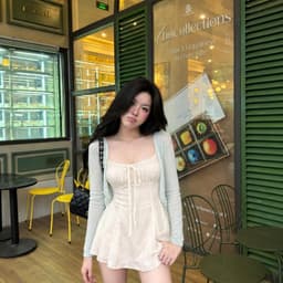 (Kèm Khoác) Set Váy Ren Hoa Mùa Thu Rút Dây Dáng A Phối Áo Khoác 3