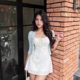 (Kèm Khoác) Set Váy Ren Hoa Mùa Thu Rút Dây Dáng A Phối Áo Khoác 2
