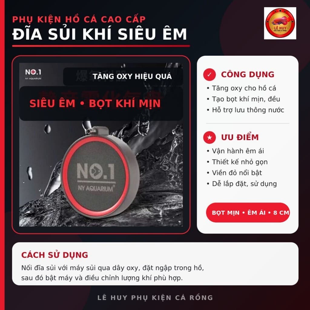 Đĩa Sủi Oxy NO.1 NY Aquarium 8CM Siêu Êm – Bọt Khí Mịn Cho Hồ Cá (Chưa Kèm Máy Sủi)