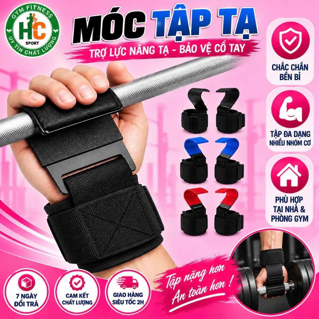 Quấn Cổ Tay (3 Màu) Tập Xà Đơn Có Móc Thép , Găng Tay Có Móc Thép Nâng Tạ