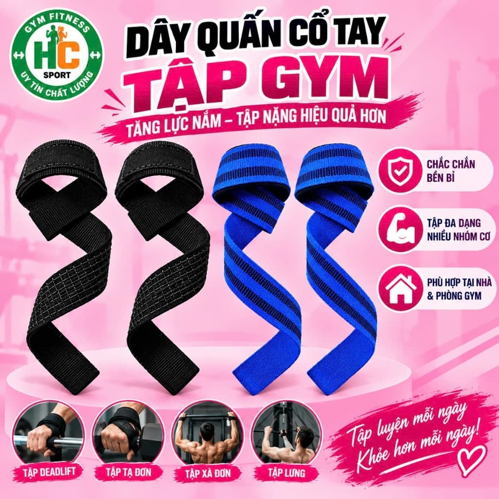 Bộ 2 Băng đai trợ lực, bảo vệ cổ tay khi nâng tạ, đu xà cho nam và nữ