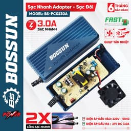 Sạc Đôi Adapter, Sạc Nhanh 3 Ah BS BOSSUN BS-PC0230A, Có Quạt Tản Nhiệt, 2 Cổng Sạc Bản Mạch To 1