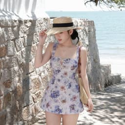 Đầm Hoa Nhí Nữ Dáng Chữ A Cổ Vuông Nơ Ngực Dây Bản To Tôn Dáng Phong Cách Tiểu Thư 3