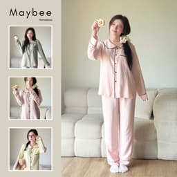 MB-SET-031 Set đồ ngủ trơn cổ sen viền né Maybee Homedress 1