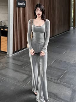 ENEN Set Bộ Thun 3 Món – Áo Cardigan Dài Tay + Áo Hai Dây + Quần Ống Đứng Tôn Dáng, Che Khuyết Điểm 10821 7