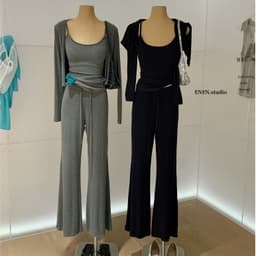 ENEN Set Bộ Thun 3 Món – Áo Cardigan Dài Tay + Áo Hai Dây + Quần Ống Đứng Tôn Dáng, Che Khuyết Điểm 10821 1