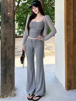 ENEN Set Bộ Thun 3 Món – Áo Cardigan Dài Tay + Áo Hai Dây + Quần Ống Đứng Tôn Dáng, Che Khuyết Điểm 10821 4