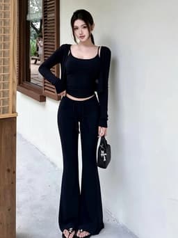 ENEN Set Bộ Thun 3 Món – Áo Cardigan Dài Tay + Áo Hai Dây + Quần Ống Đứng Tôn Dáng, Che Khuyết Điểm 10821 5