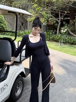 ENEN Set Bộ Thun 3 Món – Áo Cardigan Dài Tay + Áo Hai Dây + Quần Ống Đứng Tôn Dáng, Che Khuyết Điểm 10821 6