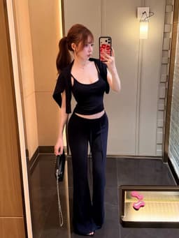 ENEN Set Bộ Thun 3 Món – Áo Cardigan Dài Tay + Áo Hai Dây + Quần Ống Đứng Tôn Dáng, Che Khuyết Điểm 10821 3