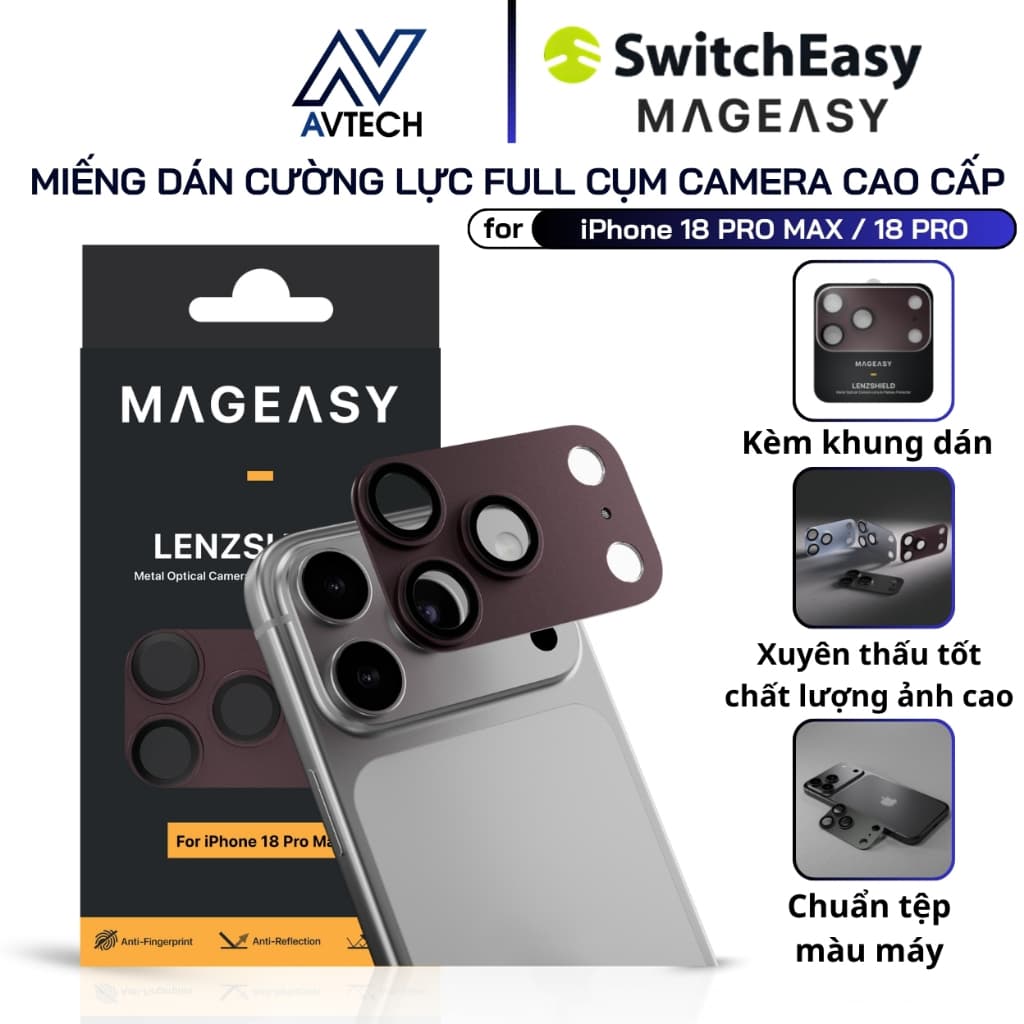 Miếng Dán Lens Camera iPhone 18 Pro Max / 18 Pro, MAGEASY LenzShield, Khung Hợp Kim Nhôm, Kính High-Alumina 9H, Phủ AR