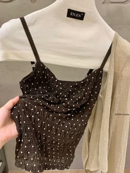 ENEN Set Áo Cardigan Linen + Áo Hai Dây Croptop Chấm Bi Nhún Chun Thời Trang Nữ Tính 11026 8