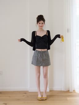 ENEN Set Áo Cardigan Linen + Áo Hai Dây Croptop Chấm Bi Nhún Chun Thời Trang Nữ Tính 11026 4