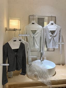 ENEN Áo Thun Nữ Tay Dài  Kẻ Sọc Đen Trắng Vặn Xoắn 2 Lớp, Form Ôm Tôn Dáng Phong Cách Hàn Quốc 11153 5