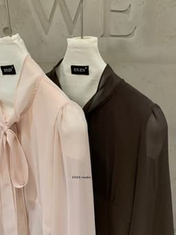 ENEN Áo Sơ Mi Kiểu Nữ Cổ Đứng Chất Voan Chiffon Tay Phồng Chiết Eo Nữ Tính Thanh Lịch 11240 3