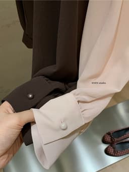 ENEN Áo Sơ Mi Kiểu Nữ Cổ Đứng Chất Voan Chiffon Tay Phồng Chiết Eo Nữ Tính Thanh Lịch 11240 4