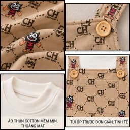 [TĐBY](5–15Kg) Set Bộ Yếm Happy + Áo Bozip Cotton Trắng | Họa Tiết Dễ Thương | Mềm Mại, Ấm Áp, Thời Trang Cho Bé Yêu 6