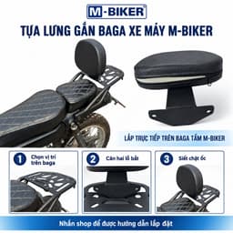 Tựa lưng xe máy M-Biker gắn baga tấm, đệm mút da PU cho người ngồi sau 2