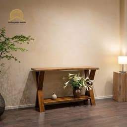 Bàn Console Gỗ Tràm Tự Nhiên 2 Tầng Chân Chữ X, Bàn Áp Tường Trang Trí 2