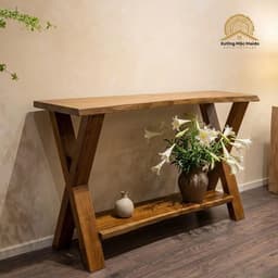 Bàn Console Gỗ Tràm Tự Nhiên 2 Tầng Chân Chữ X, Bàn Áp Tường Trang Trí 1