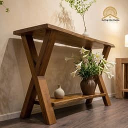 Bàn Console Gỗ Tràm Tự Nhiên 2 Tầng Chân Chữ X, Bàn Áp Tường Trang Trí 3