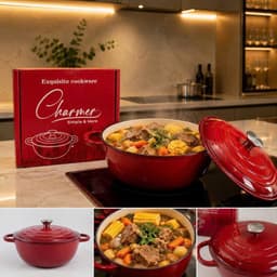 Nồi Gang Đúc CHARMER Tráng Men Size 20, 22, 24 26cm – Nồi Hầm, Kho Cá, Nấu Canh Giữ Nhiệt Lâu, Phù Hợp Mọi Loại Bếp 6