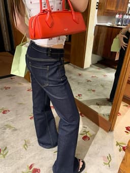 ENEN Quần Jeans Nữ Ống Loe Cạp Thấp Xanh Đậm Retro, Form  Ôm Tôn Dáng Thời Trang 11040 8