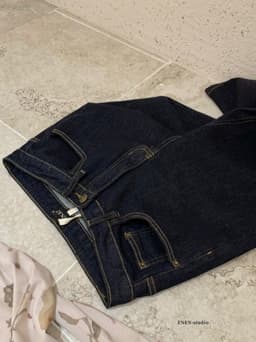 ENEN Quần Jeans Nữ Ống Loe Cạp Thấp Xanh Đậm Retro, Form  Ôm Tôn Dáng Thời Trang 11040 3