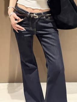 ENEN Quần Jeans Nữ Ống Loe Cạp Thấp Xanh Đậm Retro, Form  Ôm Tôn Dáng Thời Trang 11040 7