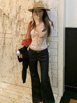 ENEN Quần Jeans Nữ Ống Loe Cạp Thấp Xanh Đậm Retro, Form  Ôm Tôn Dáng Thời Trang 11040 9