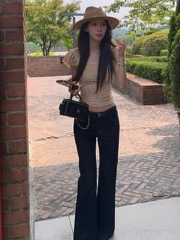 ENEN Quần Jeans Nữ Ống Loe Cạp Thấp Xanh Đậm Retro, Form  Ôm Tôn Dáng Thời Trang 11040 10