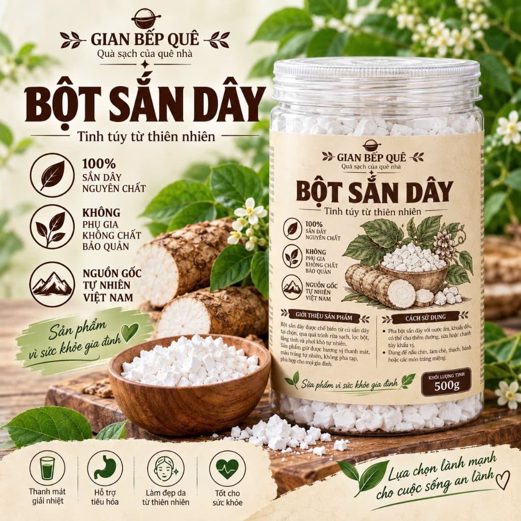 Bột Sắn Dây Nguyên Chất Gian Bếp Quê 500g - Không Phụ Gia, Hương Vị Tự Nhiên Thơm Ngon!