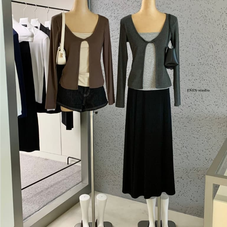 ENEN Áo Thun Nữ Tay Dài Layer 2 Lớp Vặn Xoắn, Form Ôm Tôn Dáng Thon Gọn Phong Cách Hàn Quốc 11117