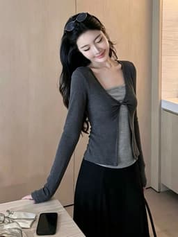 ENEN Áo Thun Nữ Tay Dài Layer 2 Lớp Vặn Xoắn, Form Ôm Tôn Dáng Thon Gọn Phong Cách Hàn Quốc 11117 10