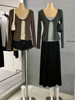 ENEN Áo Thun Nữ Tay Dài Layer 2 Lớp Vặn Xoắn, Form Ôm Tôn Dáng Thon Gọn Phong Cách Hàn Quốc 11117 2