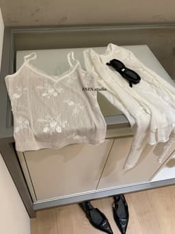 ENEN Set Áo Cardigan + Áo Hai Dây Thiết Kế Hoa Văn Chất Thun Ren Phong Cách  Vintage Nữ Tính 11156 7