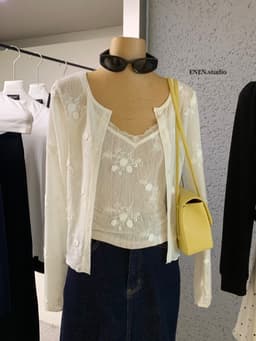 ENEN Set Áo Cardigan + Áo Hai Dây Thiết Kế Hoa Văn Chất Thun Ren Phong Cách  Vintage Nữ Tính 11156 2