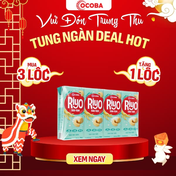 3 Lốc Tặng 1 Lốc Sữa Gạo RiYo - 4 vị thơm ngon (1 Lốc 4hộpx180ml)