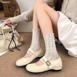 Giày Búp Bê Nữ Nâng Đế 3cm Quai Ngang Khóa Kim Loại, Da Tổng Hợp Mềm, Phong Cách Hàn Quốc Size 35-39 4