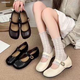 Giày Búp Bê Nữ Nâng Đế 3cm Quai Ngang Khóa Kim Loại, Da Tổng Hợp Mềm, Phong Cách Hàn Quốc Size 35-39 5